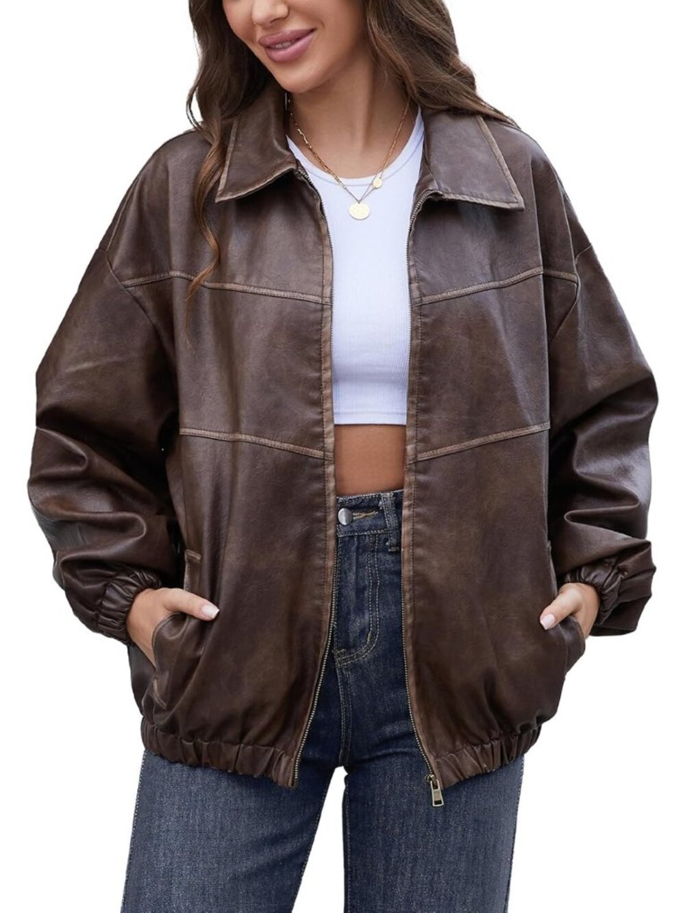 Oversized Y2K Faux Leather Jacket | Vintage Motorcycle Coat for Fall Outfits